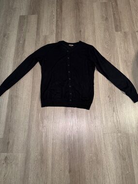 Classic Black Button-Front Crew Cardigan - Women's